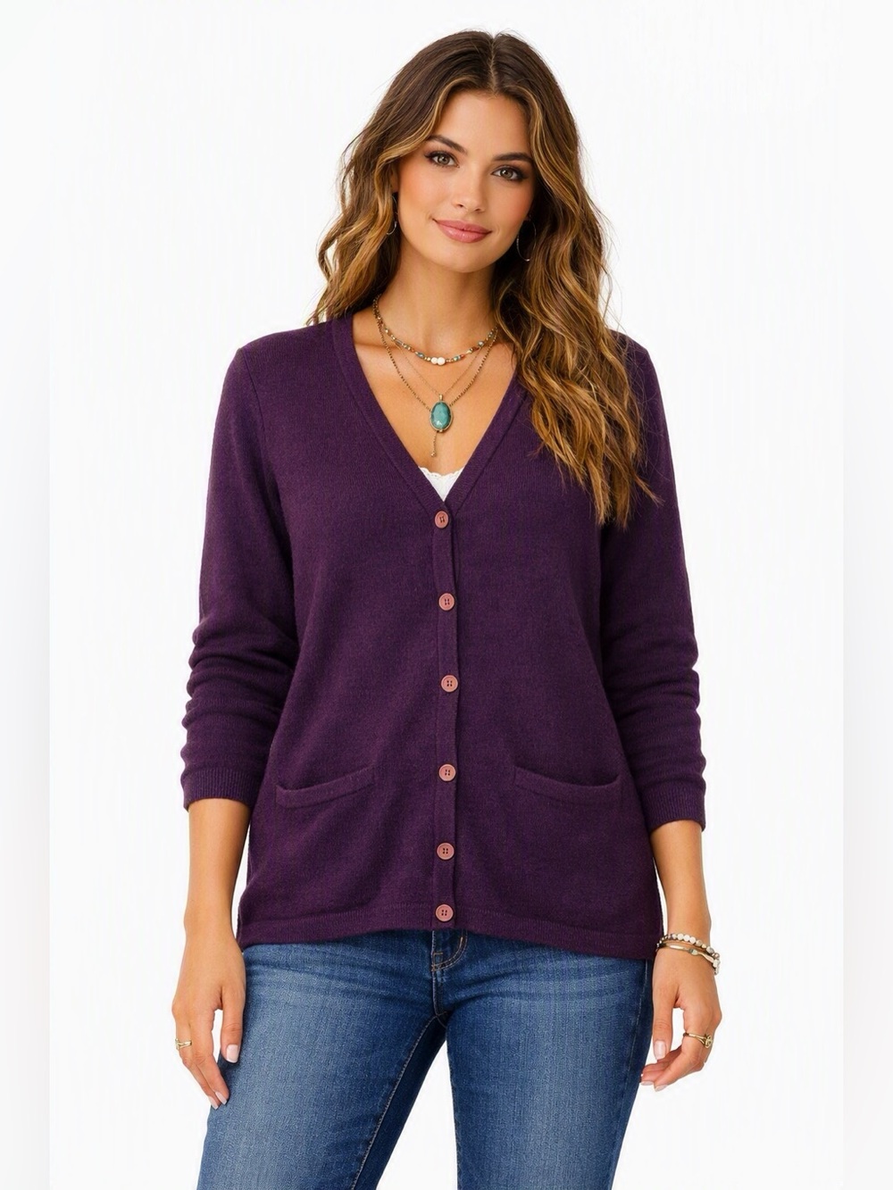 Merino Wool Womens's Cardigan Sweater Atlantique Button Down V-Neck Medium